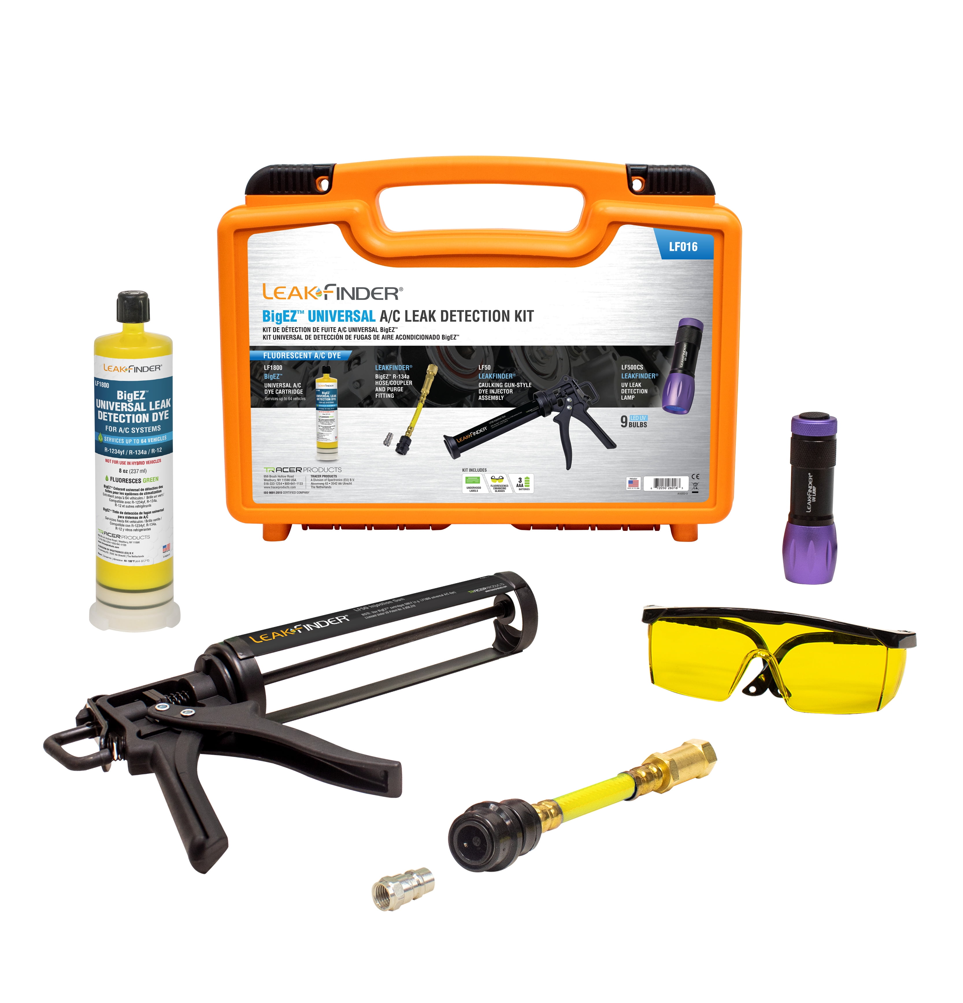 Leakfinder Lf016 Bigez Air Conditioning Refrigerant Leak Detection Kit 8oz Ac Leak Detector Dye Caulking Gun Injector Uv Light R134a Hose Coupler Made In Usa Walmart Com Leakfinder Lf016 Bigez Air Conditioning Refrigerant Leak Detection Kit 8oz Ac Leak Detector Dye Caulking Gun Injector Uv Light R134a Hose Coupler Made In Usa Walmart Com