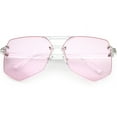 thumbnail image 1 of Oversize Rimless Aviator Sunglasses Transparent Arms Color Tinted Flat Lens 63mm (Pink), 1 of 4