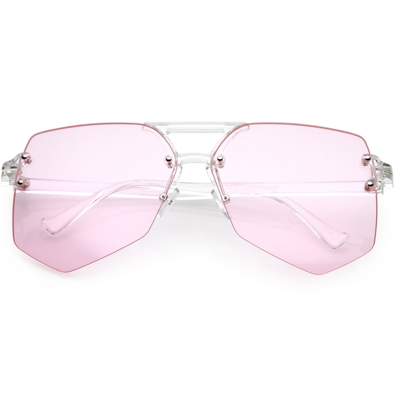 Oversize Rimless Aviator Sunglasses Transparent Arms Color  display picture 1