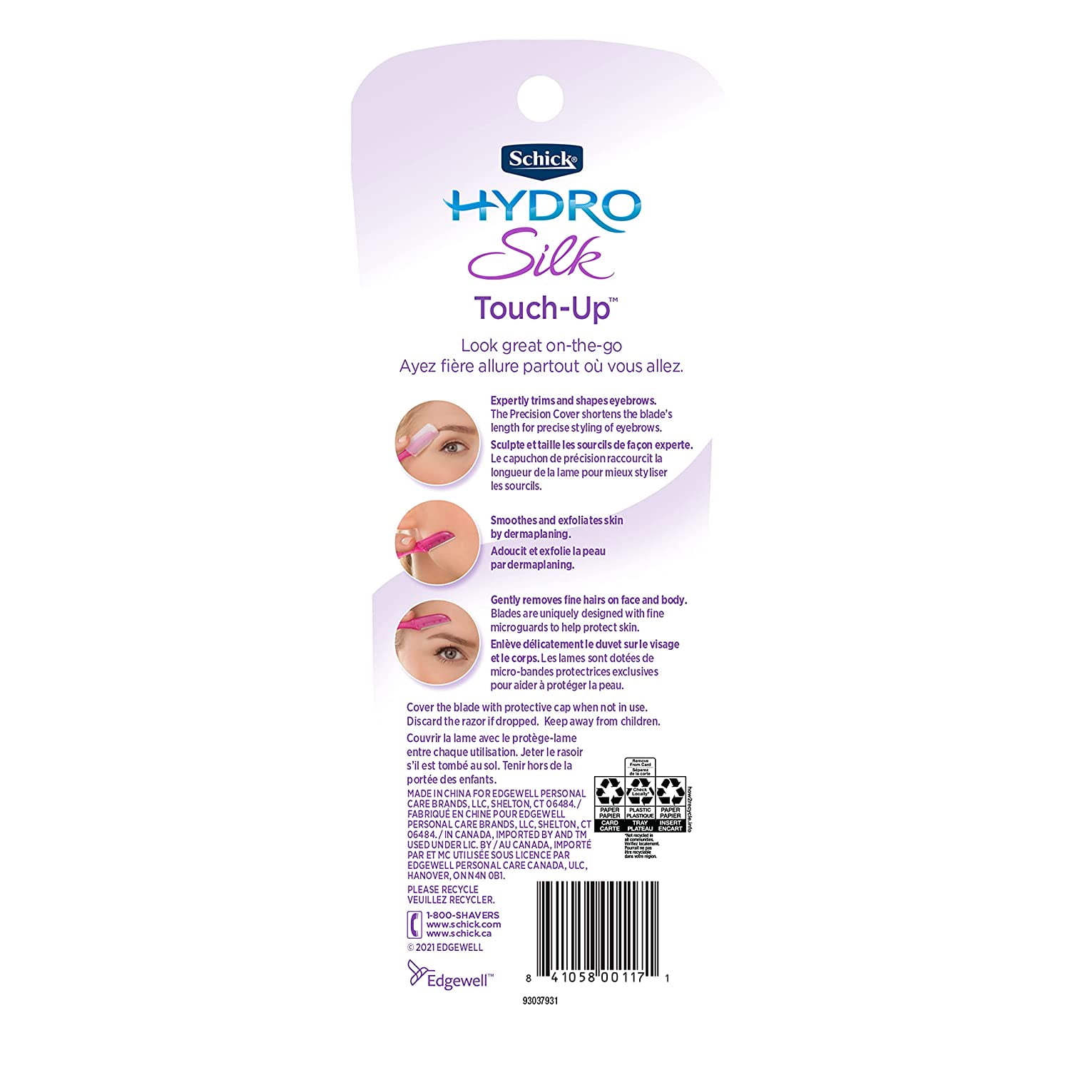 FCPHome 3 Pack Schick Hydro Silk Touch-Up Exfoliating Dermaplaning Tool, Face & Eyebrow Razor with Precision Cover- 9 Count | Dermaplaning Razor for Women