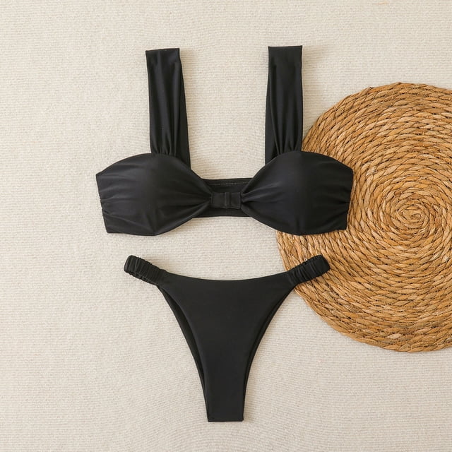 Traje de baño de 2 piezas para mujer, trajes de baño para mujer, bikini de cintura alta con cordón ajustable, traje de baño dividido para mujer