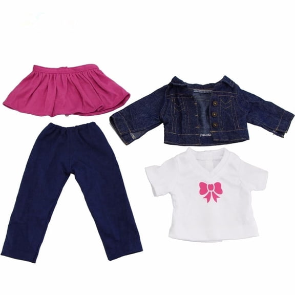 4-Piece Jeans Jacket & Outfit Set for 18" Dolls – Includes Shirt, Dress, and Doll Accessories for My Life Dolls