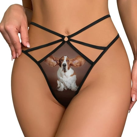 

Basset Hound Dog Flying Ears Thongs for Women Low Waist Hipster Sexy T-back Thong Thin Panties 6 Size
