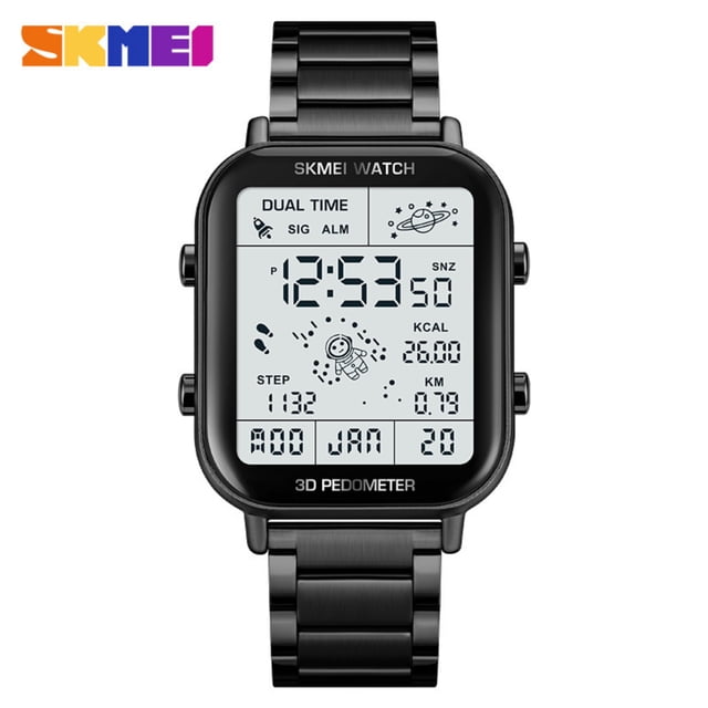 SKMEI 1888 Rose Gold Square Digital Watch with Space-Inspired Design - 30M Water Resistant, Stainless Steel Strap, Electronic Movement, Multi-Function: Step Counter, Calorie Tracker, Dual Time,
