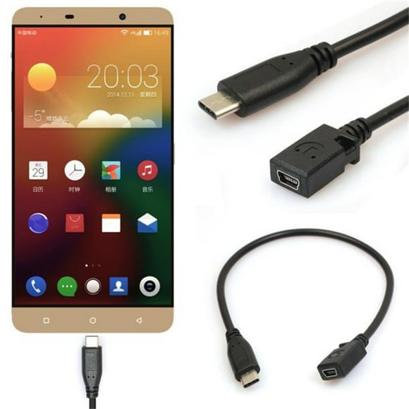 Type C USB 3.1 Male to Mini USB Female Cable, 25cm, 5Gbps Transmission, Fast Charging, Reverse Plug Compatible, Durable, for Type C Devices