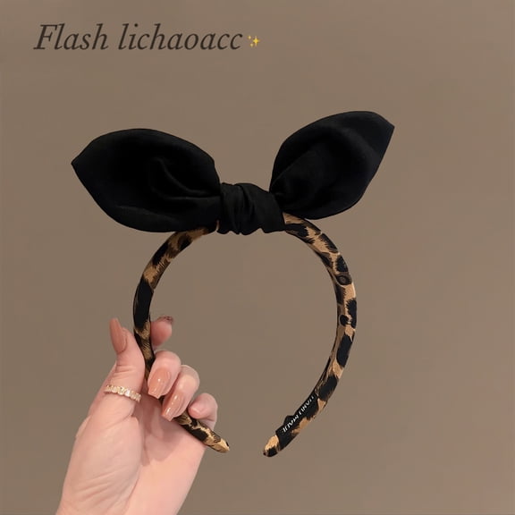 Retro fashion leopard print bow headband new textured hair clip for women versatile outdoor headband