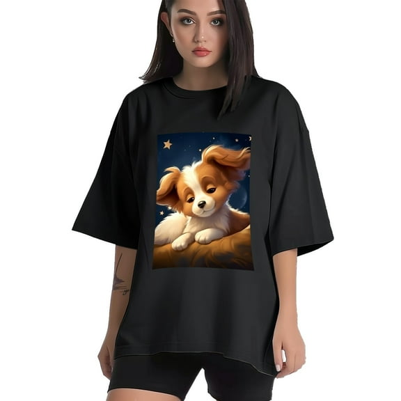 Plus Size Shirt for Women Black Tops for Women Short Sleeves Shirt for Women Cute Puppy T Shirt Crewneck Shirt for Women XS