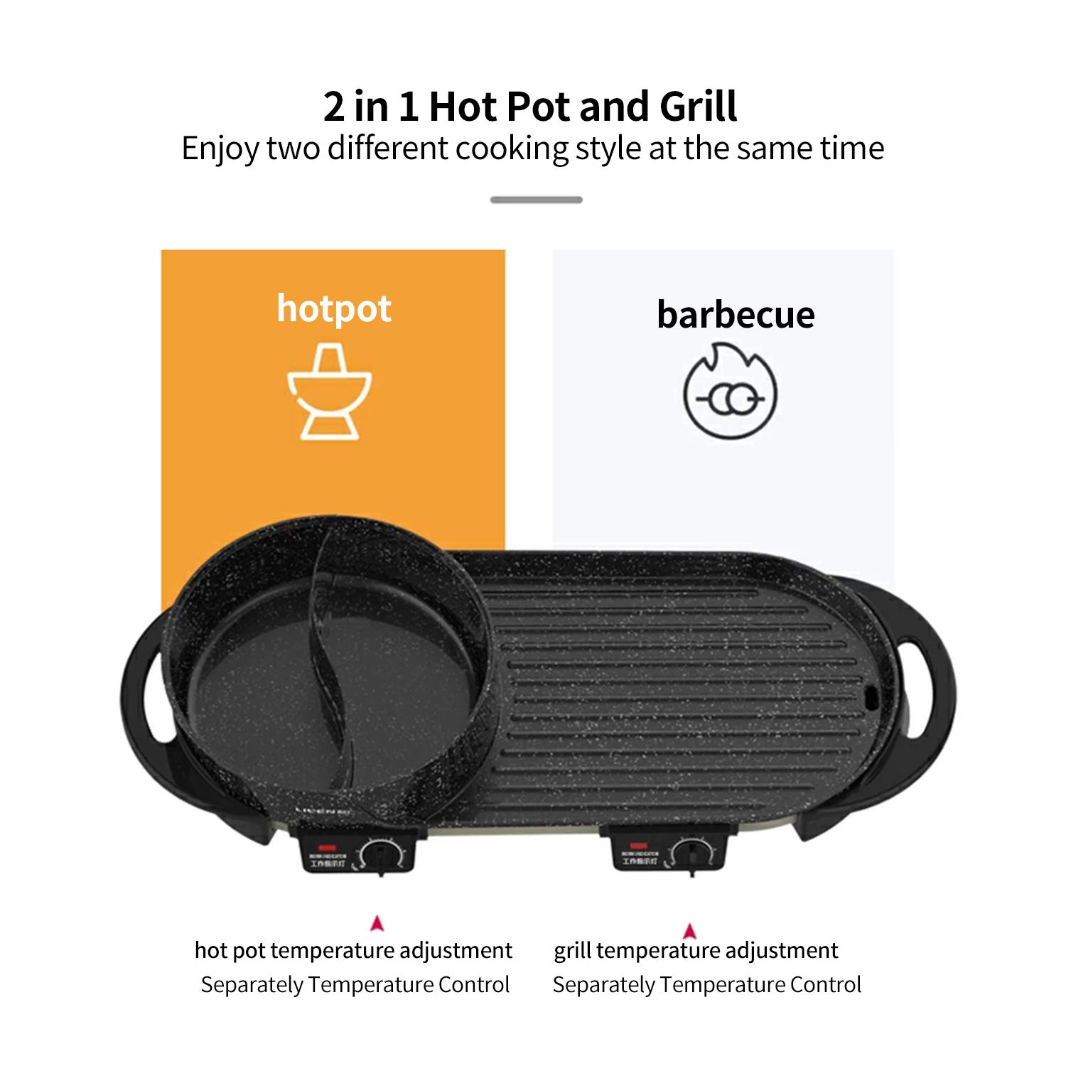 Liven Multifunctional Electric Grill Indoor Hot Pot Korean BBQ/Shabu Shabu Hot Pot, 3.6L Capacity for 2-10 People