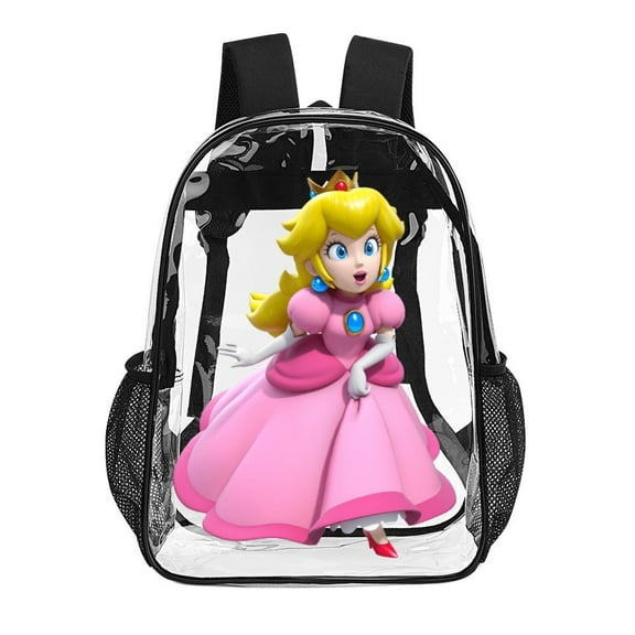 Princess Peach Clear Backpack Heavy Duty See Through Bookbag Transparent Bag for Colleges School Work Sport Travel