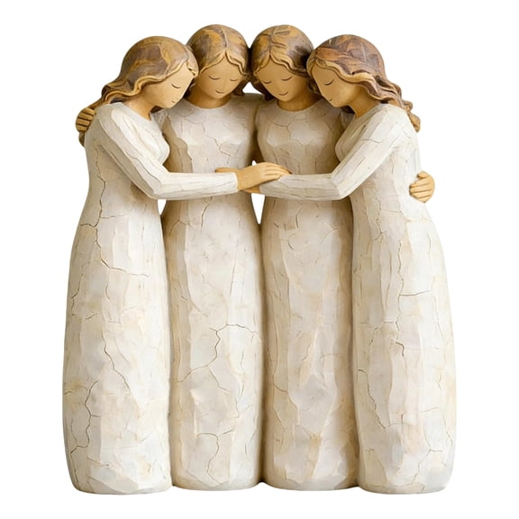 Resin Figurines, Wood Effect Finish, Figurines Home Decor, Friendship Bond, Friendship Gift, Gift for Sister, Cream Tone, 9 in Tall, 1 Pc, Living Room Decor