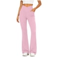 thumbnail image 2 of Inverlee High Waist Flare Leggings with Pockets for Women Stretch Knit Casual Athletic Bottoms Yoga Slim Fit Gym Pants Pink S, 2 of 6