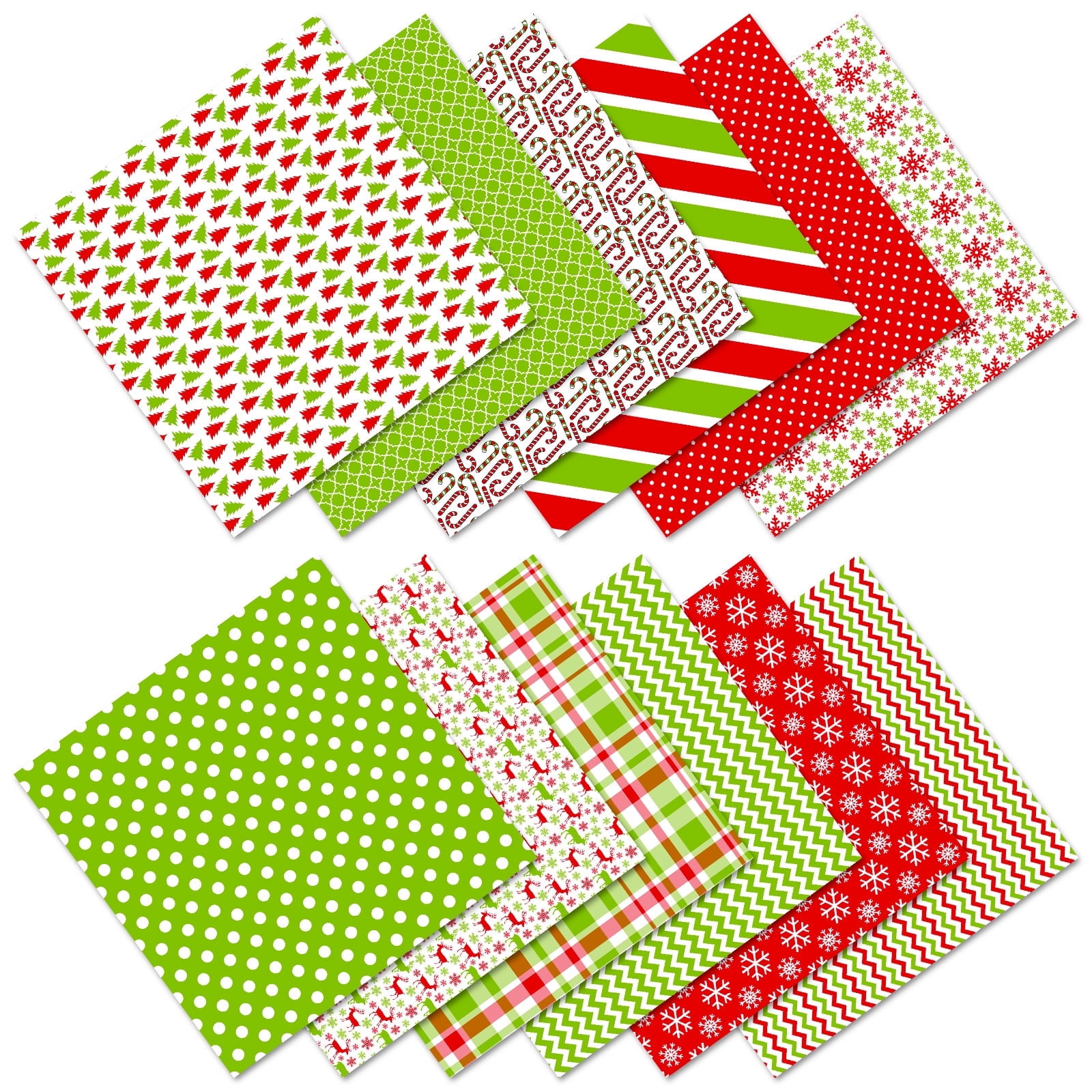Monebena 24 Sheet Christmas Pattern Paper Pack Merry Christmas Scrapbook Specialty Paper Double-Sided Collection Green Red Decorative Craft Paper Folded Flat for Card Making Scrapbook M01