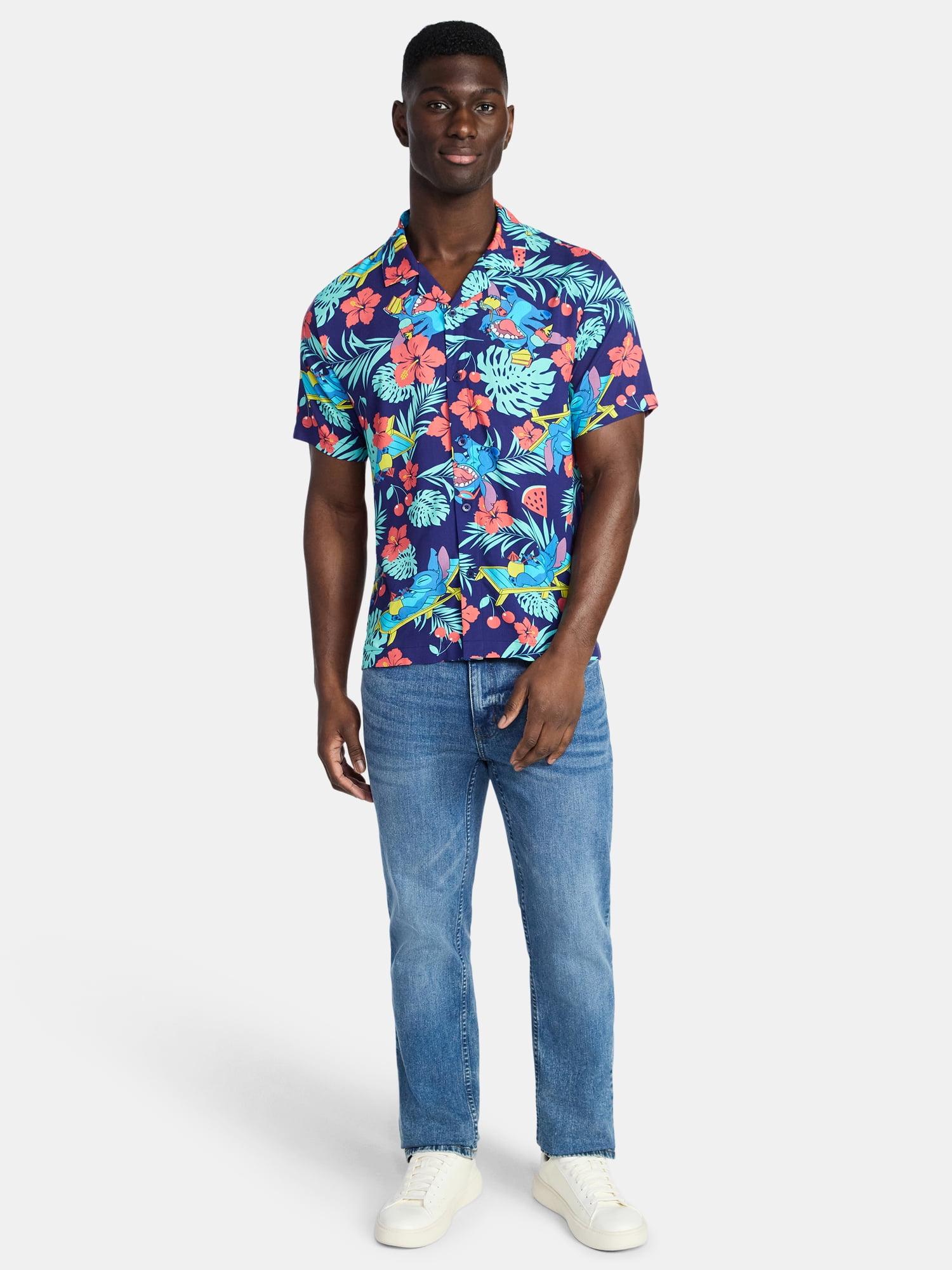 Lilo & Stitch Men's and Big Men's Graphic Button-Up Shirt, Sizes XS-5XL
