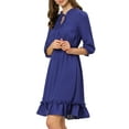 thumbnail image 3 of MODA NOVA Juniors Layered Ruffle Hem 3/4 Sleeves Smocked A-Line Chiffon Dress, 3 of 8