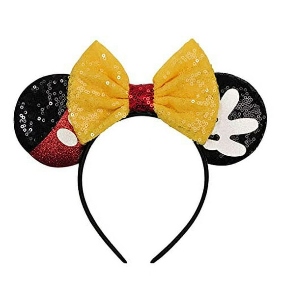 Fanyity Mouse Ears Sequin Headband with Yellow Bow, Flannelette