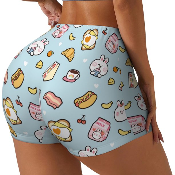 Fotbe Rabbit Burger Coffee Shorts Sin Costuras – Shorts Deportivos de Cintura Alta para Mujer, Elásticos para Gimnasio, Yoga, Running o Ciclismo-Small