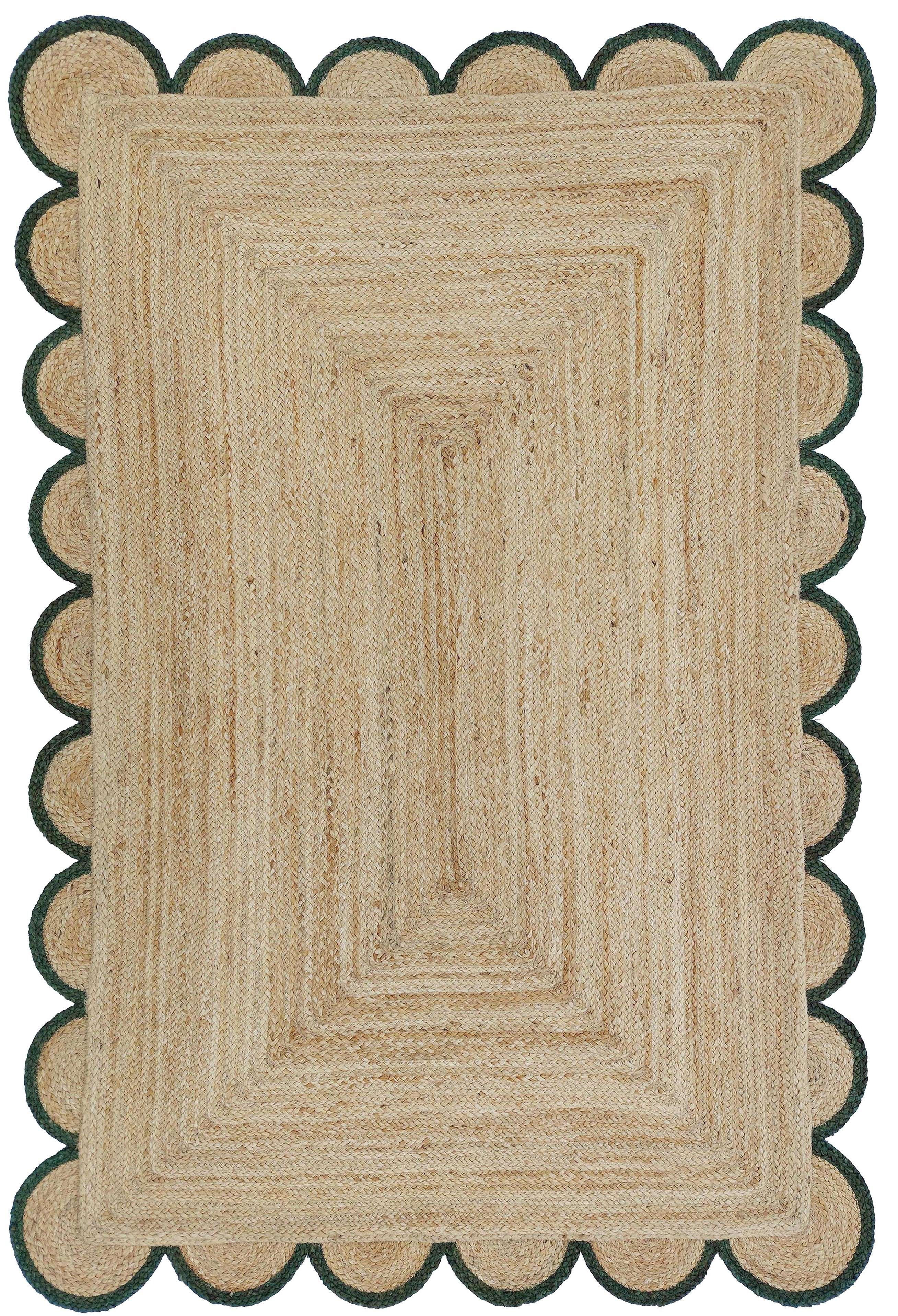 Jute Area Rug Carpet For Home And Living Room Décor Rectangular Scalloped Natural Jute Area Rug Green 2'6" x 10' BY KALVEERA