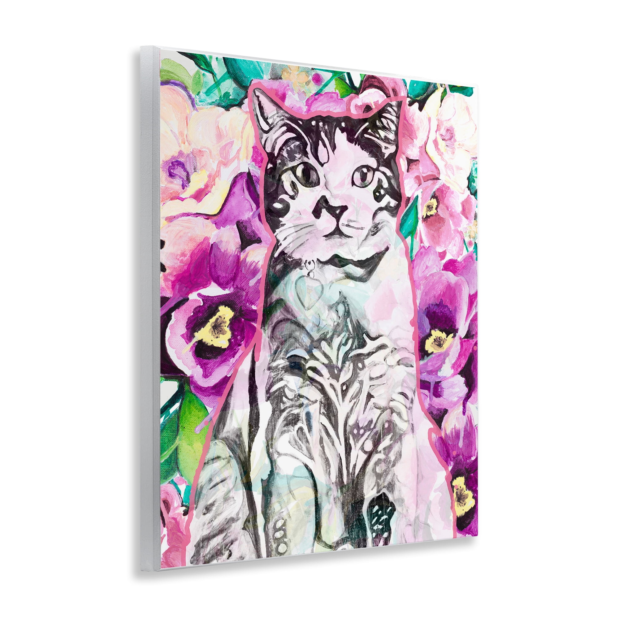 Stupell Industries Kitty Among Flowers Animals & Insects Painting Unframed Art Print Wall Art, 11 x 14