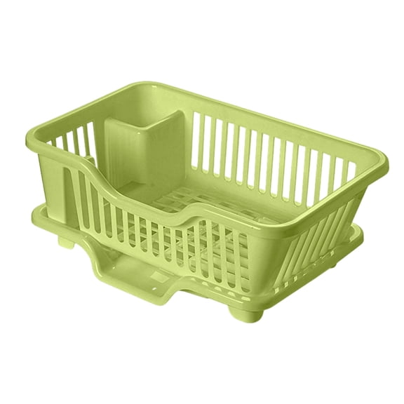 Plastic Kitchen Dish Drainer Rack, Compact Sink Drying Organizer for Plates Bowls and Utensils, Multi-Color Available Green 18" X 10"