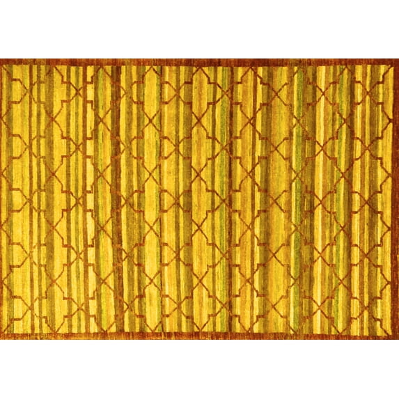 Ahgly Company Machine Washable Indoor Rectangle Persian Yellow Traditional Area Rugs, 2' x 4'