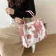 thumbnail image 4 of Bolso de mano con estampado de leopardo y vaca para mujer, grande de felpa de piel sintética Vintage, 4 of 5
