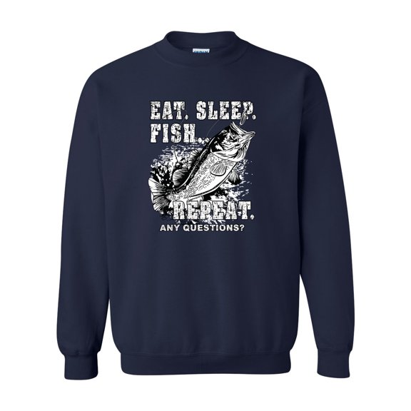 Fishing Eat Sleep Fish Unisex Adult Long Sleeve Crewneck Sweatshirt-Navy-medium