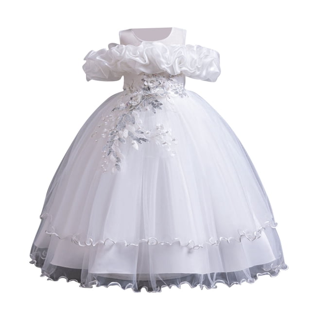 Ashirexll Robe de Performance Sans Manches pour Filles Jupe Tutu en Maille Col Rond Robe Trapèze Formelle pour Hôte Fête Tenue de Danse Âge 3-14 Ans Blanc 13 Ans