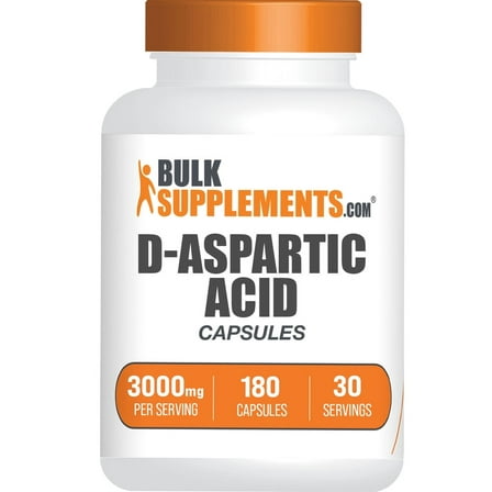BulkSupplements D-Aspartic Acid Capsules - DAA Supplement, Dietary Supplement - Gluten Free, 6 Capsules per Serving (3000mg), 180 Count