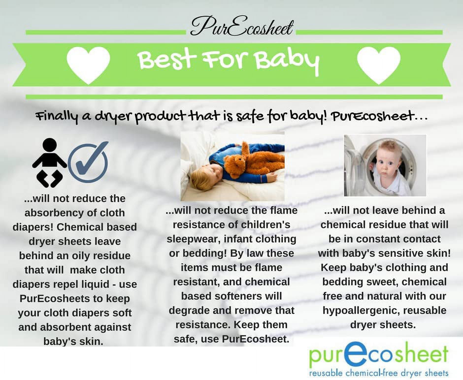 Purecosheet - Reusable Dryer Sheets | Cost effective (500+ loads), Chemical Free & Vegan Dryer Sheet | Safe For Infants & Allergy/Eczema Sufferers | Hypoallergenic | 2 Count