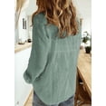 thumbnail image 2 of Chase Secret Womens Tops V Neck Roll Up Long Sleeve Button Down Blouses Linen Casual Shirts Green, 2 of 4