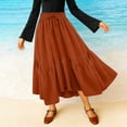 thumbnail image 4 of Hduncf Skirts for Women Elastic High Waist Long Skirt Solid Color Casual Flowy Tiered Skirt Trendy Summer Half Body Skirt Orange S, 4 of 6