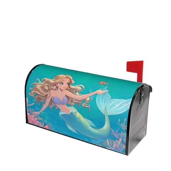 PHELIKA Mermaid Girl Summer Magnetic Mailbox Covers Post Letter Box Cover Standard Size 21"H x 18"W