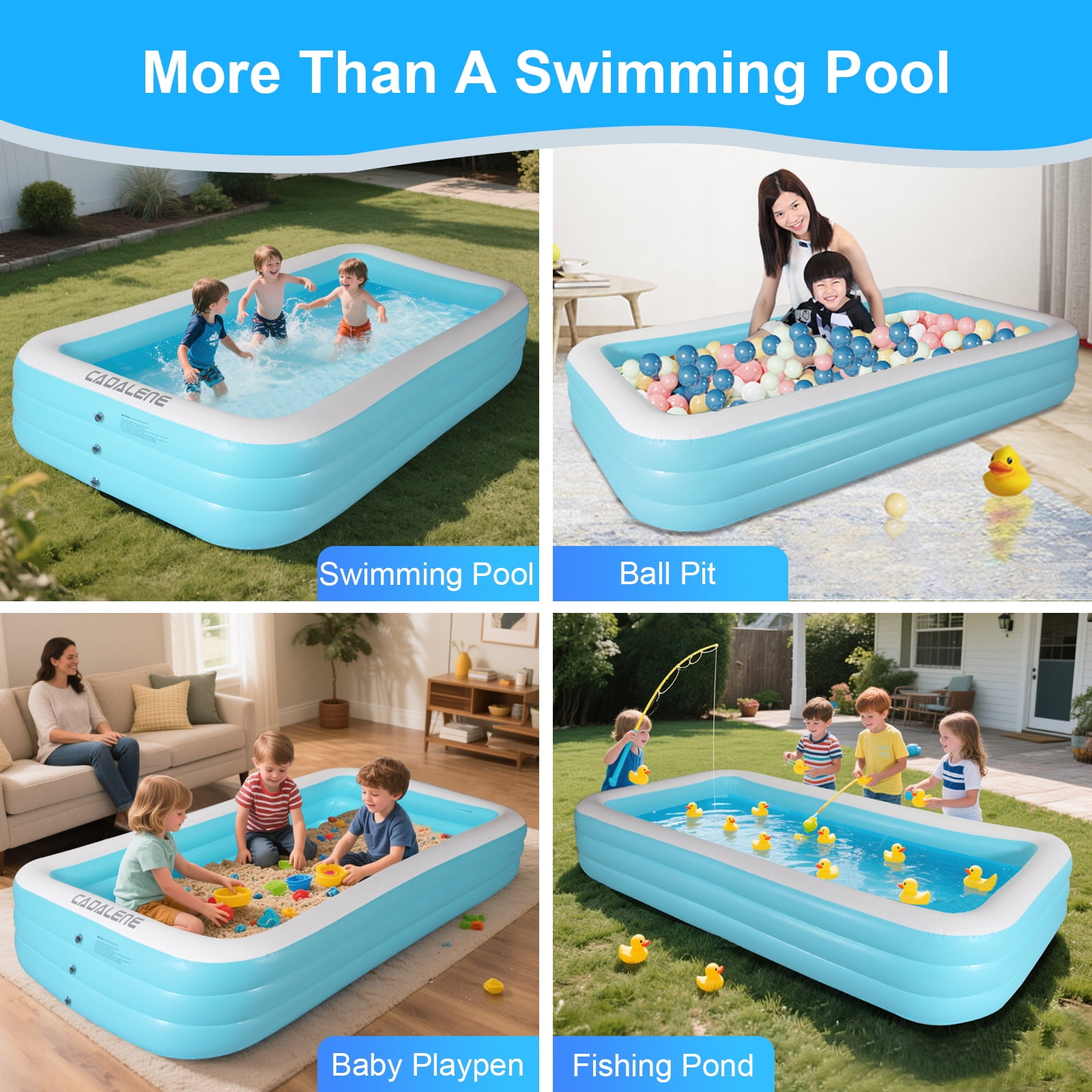 CADALENE Inflatable Swimming Pool for Kids and Adults, 10ft Rectangular Family Large Blow up Pool for Backyard, Outdoor