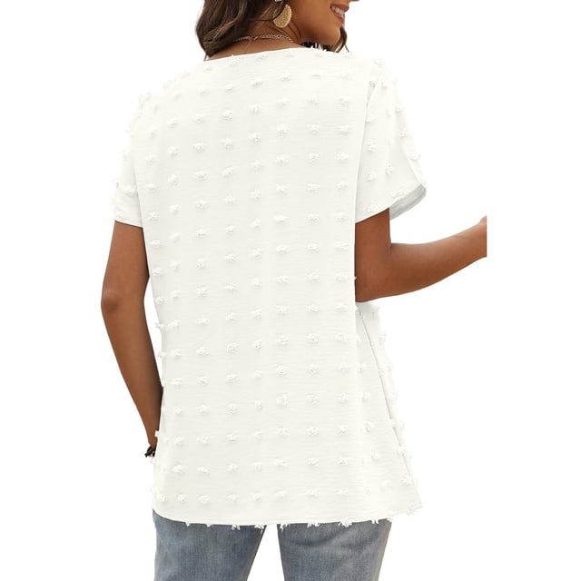 Top de Punto con cuello en V ANGGREK para Mujer Color puro Manga corta Ajuste holgado