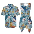 thumbnail image 4 of Psesaysky Tropical Shark Print Tunic Dress with Matched Shirts for Beach Vacation Hawaiian Couples Matching Outfit Women Sleeveless Dress or Short Sleeve Shirts Summer Outfit-2XL, 4 of 7