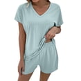 thumbnail image 3 of ibiyuan Short Sets for Women 2 Piece Outfits Summer Loose Lounge Set Ribbed Textured Knit Short Sleeve, 3 of 10
