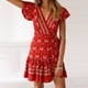 thumbnail image 2 of Vestido largo de manga corta con cuello en V profundo y abertura lateral de verano bohemio para mujer con cinturón Fridja nalpqowj28613, 2 of 9