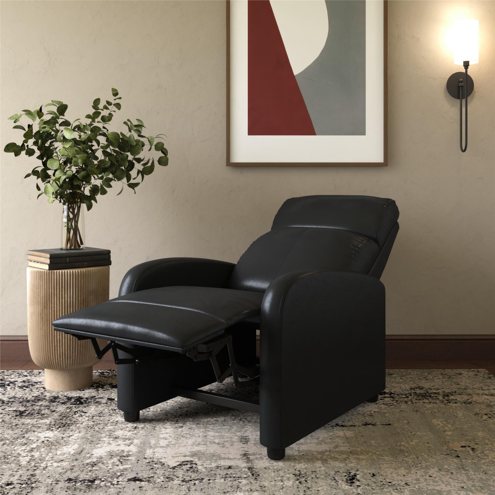 DHP Bobby Pushback Recliner Chair, Black Faux Leather