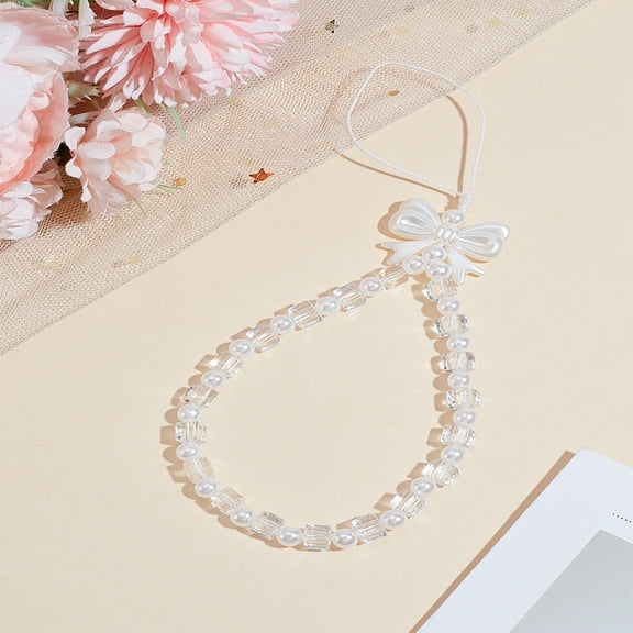 1set 1pc Resin Mobile Straps for Women Phone Decorations Charm Bowknot Clear 190mm