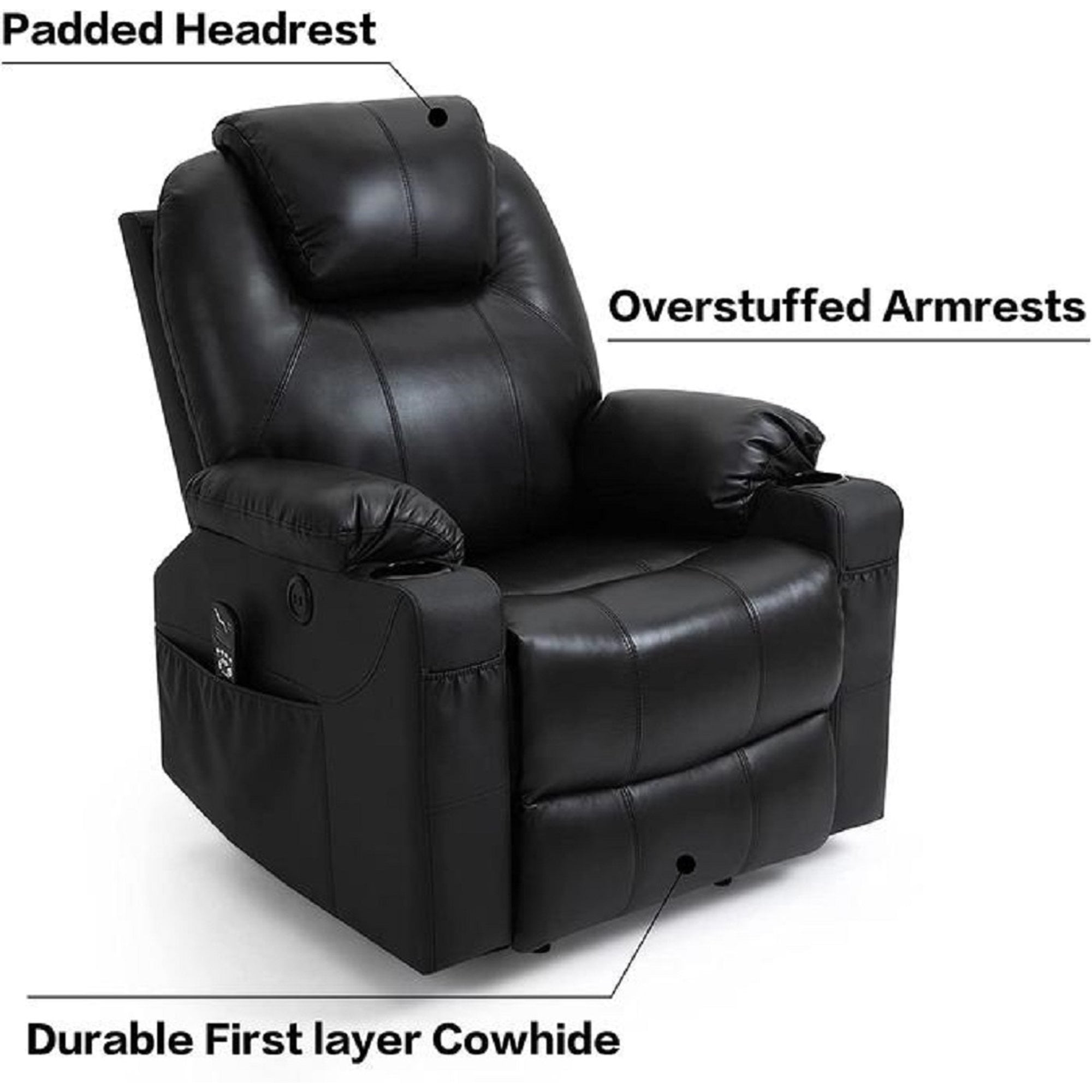 EMONIA Push Back Recliner Armchair with Heating and Massage for Mom&Wife  with Extended Footrest, Fabric Wingback Recliner Chairs with Thick Seat