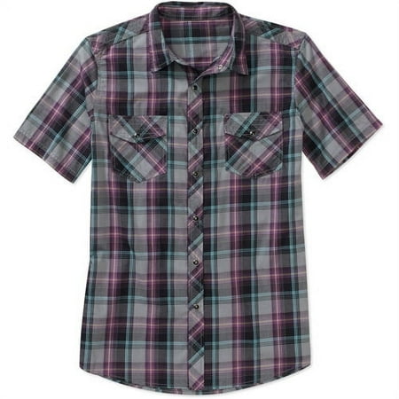 No Boundaries Men's Short Sleeve Snap Fr