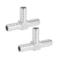 thumbnail image 1 of Accesorios para manguera de acero inoxidable 304 Unique Bargains 5/8" conector en T de 3 vías para aire, agua, aceite, gas, combustible, 2 piezas tono plateado, 1 of 1