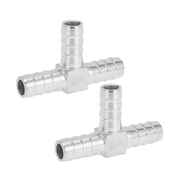 Accesorios para manguera de acero inoxidable 304 Unique Bargains 5/8" conector en T de 3 vías para aire, agua, aceite, gas, combustible, 2 piezas tono plateado
