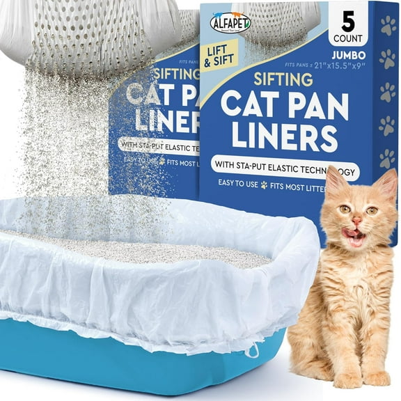 Sifting Cat Litter Box Liners - Jumbo 10 Count, Tear-Resistant Cat Litter Bags, Waterproof Kitty Litter Liners, Fits Litterbox Pan Sizes X-Large, X-Giant, 37" x 18" 30 lb Capacity