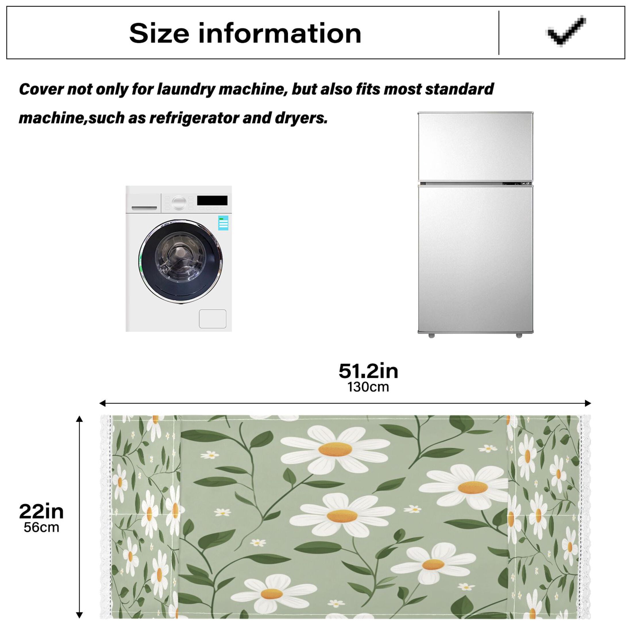 WOBOGO A Seamless Pattern Of White Daisies Washing Machine Cloth Dryer Refrigerator Top Cover Protective Non-Slip Mat For Kitchen Laundry