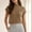 Khaki, variant on Women's Ribbed Knit Mock Neck Pocket Top Short Sleeve Loose Fit Casual Sweater Trendy Summer Blouse for Daily Wear Beige S