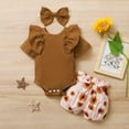 thumbnail image 2 of Odeerbi Baby Girls Boys Clothes Baby Rompers Toddler Ruffle Romper Bodysuit+Floral Print Shorts Headbs Outfits, 2 of 9