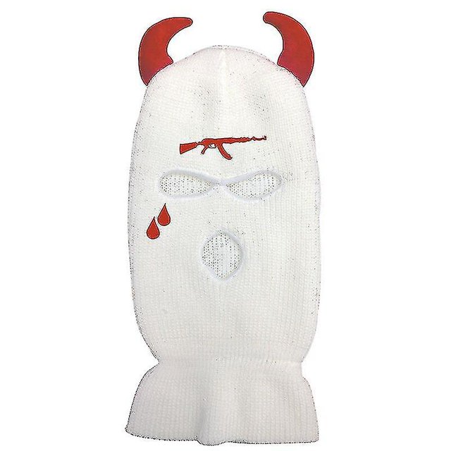 Cuerno de invierno cálido máscara de esquí sombreros de punto de 3 agujeros cubierta de cara completa pasamontañas sombrero unisex divertido bordado gorros de montar caps_om