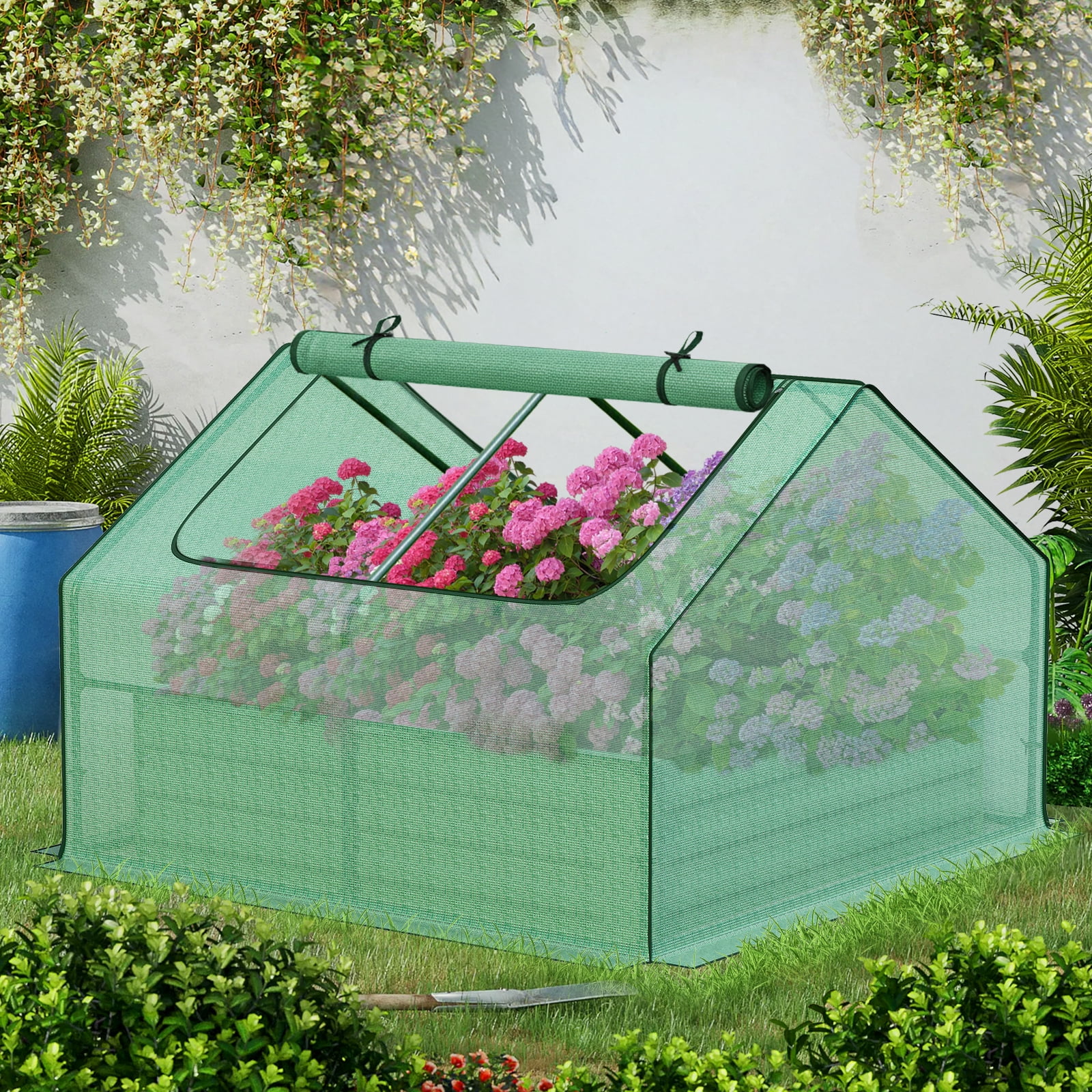 BPS Raised Garden Bed Set, 4x4x1  FT Metal Bottomless Flower Bed with PE Cover for Outdoor Planting, Green