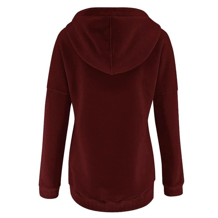 LBECLEY Womens Tops Baggy Hoodie Women Casual Solid Sweatshirt Pocket  Hooded Strap Long Sleeve Loose Top Quilt Pattern Jacket T Shirts for Women  Red